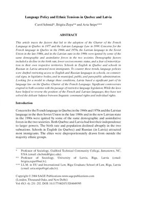 Schmid C., Zepa B., Snipe A. Language Policy and Ethnic Tensions in Quebec and Latvia