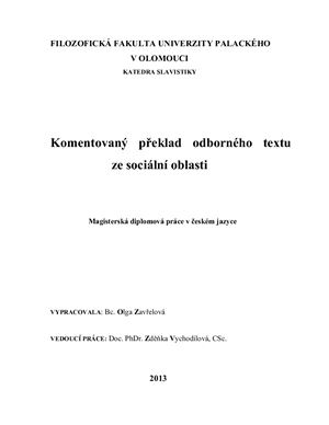 Zavřelová O. Komentovaný překlad odborného textu ze sociální oblasti