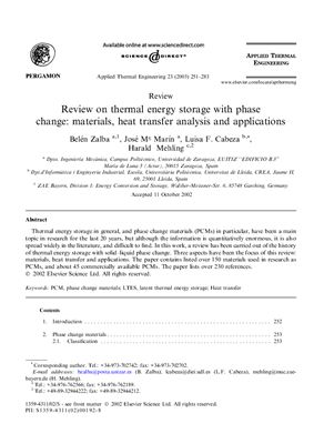 Belen Zalba, Jose Marin Review on thermal energy storage with phase change: materials, heat transfer analysis and applications (Обзор по аккумулированию тепла с помощью фазопереходных материалов, теплопередаче и применению)