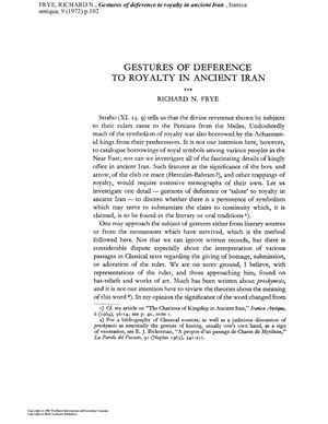 Frye R.N. Gestures of deference to royalty in ancient Iran