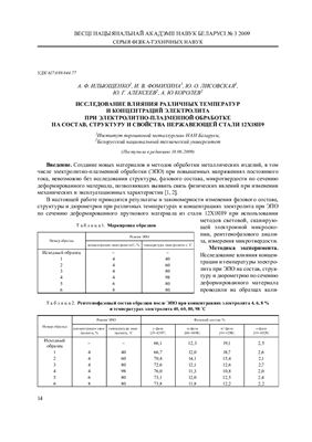 Ильющенко А.Ф. и др. Исследование влияния различных температур и концентраций электролита при электролитно-плазменной обработке на состав, структуру и свойства нержавеющей стали 12Х18Н9