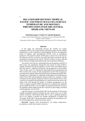 Nguyen T.D., Uvo C., Rosbjerg D. Relationship between Tropical Pacific and Indian Ocean sea surface temperature and monthly precipitation over the Central Highland, Vietnam