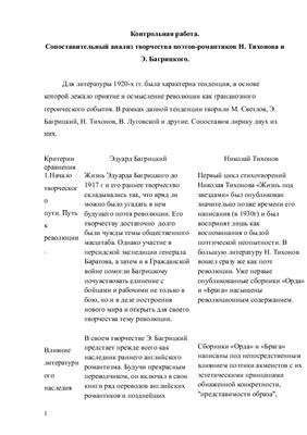 Сопоставительный анализ творчества поэтов-романтиков Н. Тихонова и Э. Багрицкого