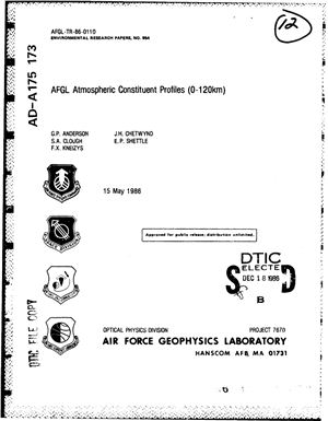 Anderson G.P., Clough S.A., Kneizys F.X., Chetwynd J.H., Shettle E.P. AFGL Atmospheric Constituent Profiles (0-120km)