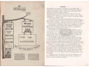 Luker J.H. Specialised illustrated Catalogue. Vol. One. World matchbox label series, foreign made, 1920-1972″