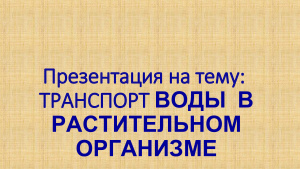 Транспорт воды в растительном организме